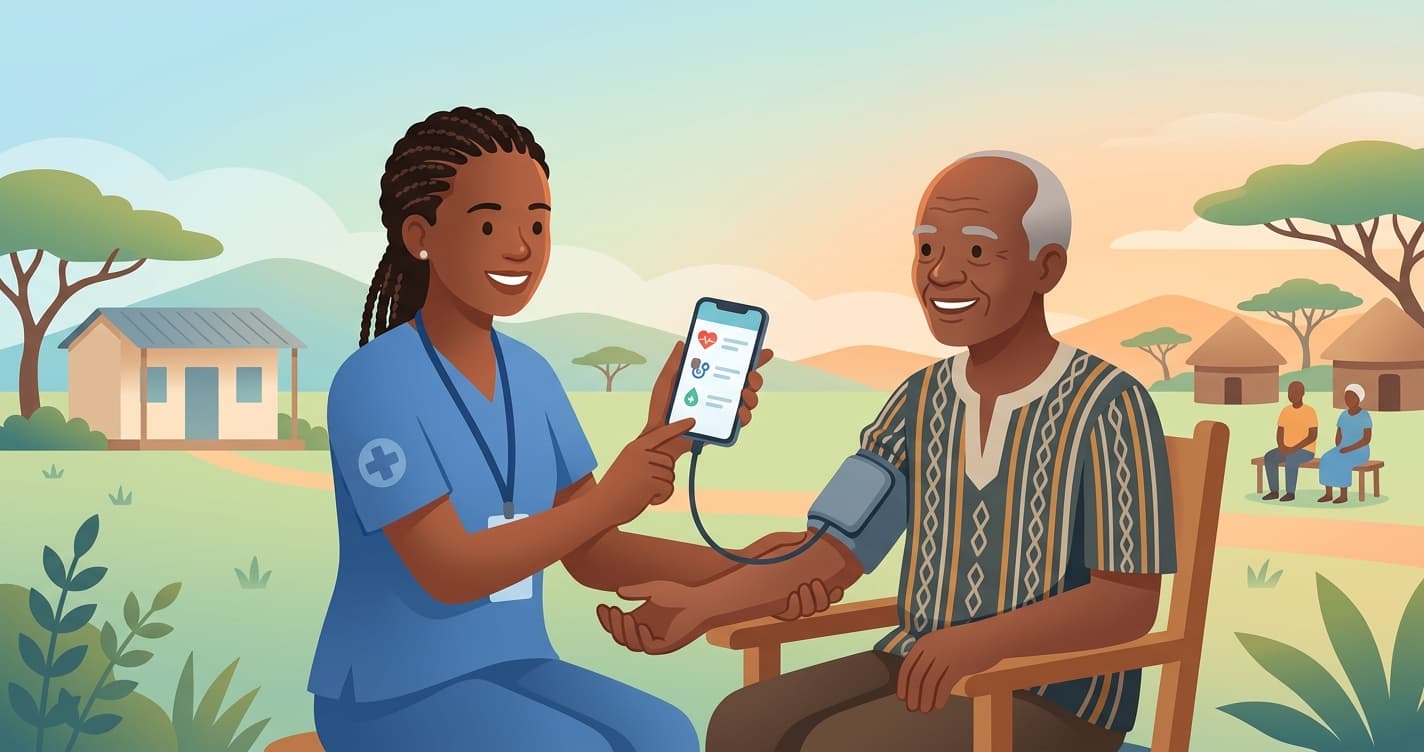 How are health workers in Uganda checking vitals without any equipment?